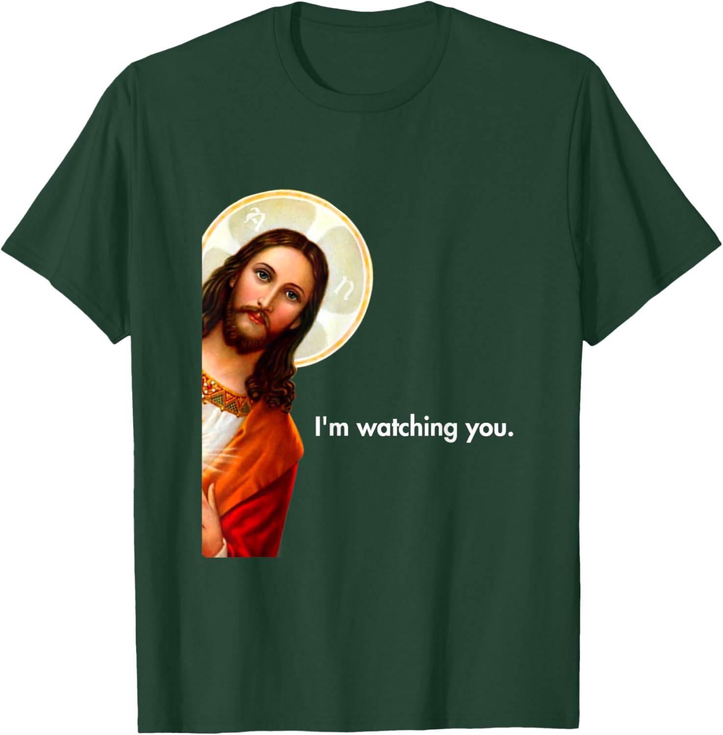 I'm Watching You Funny Peeking Jesus Apparel -Adults Black Short Sleeve Small T-Shirt - T-Shirt | Forest