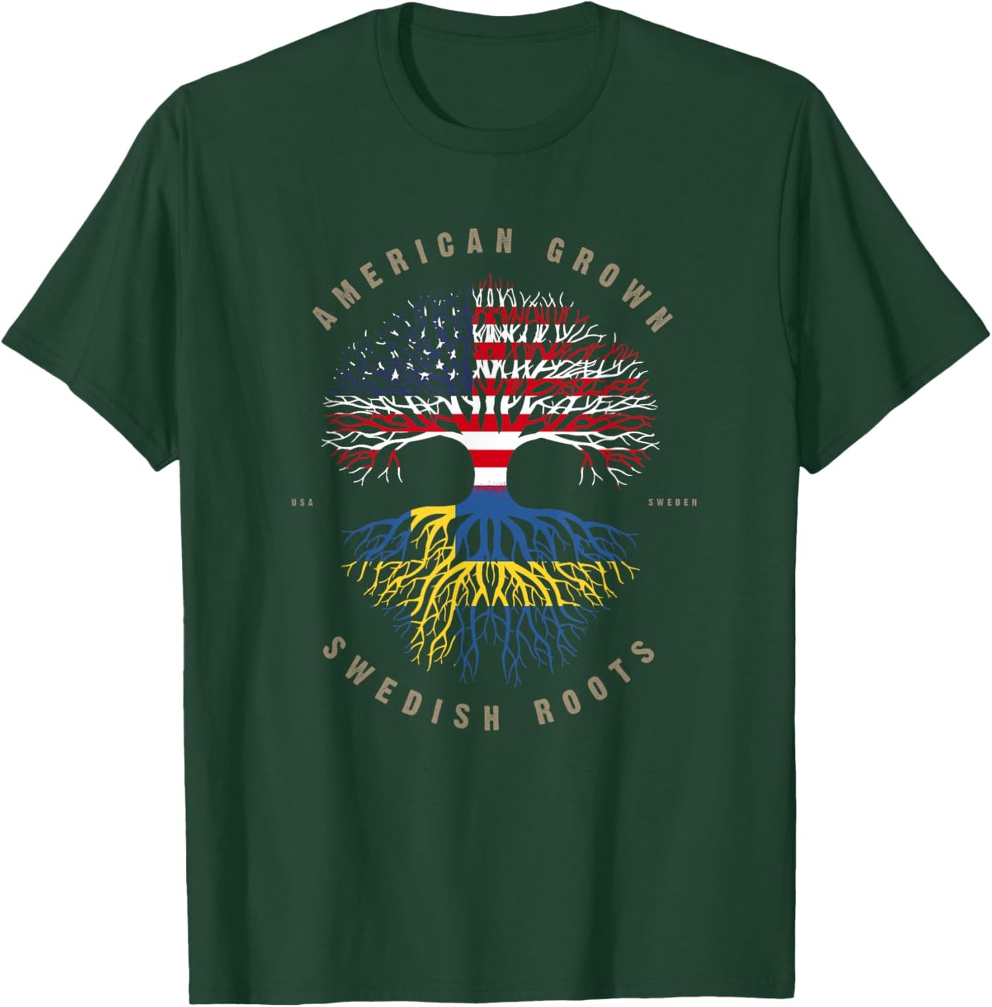 American Grown Swedish Roots Sweden Flag T-Shirt - T-Shirt | Forest