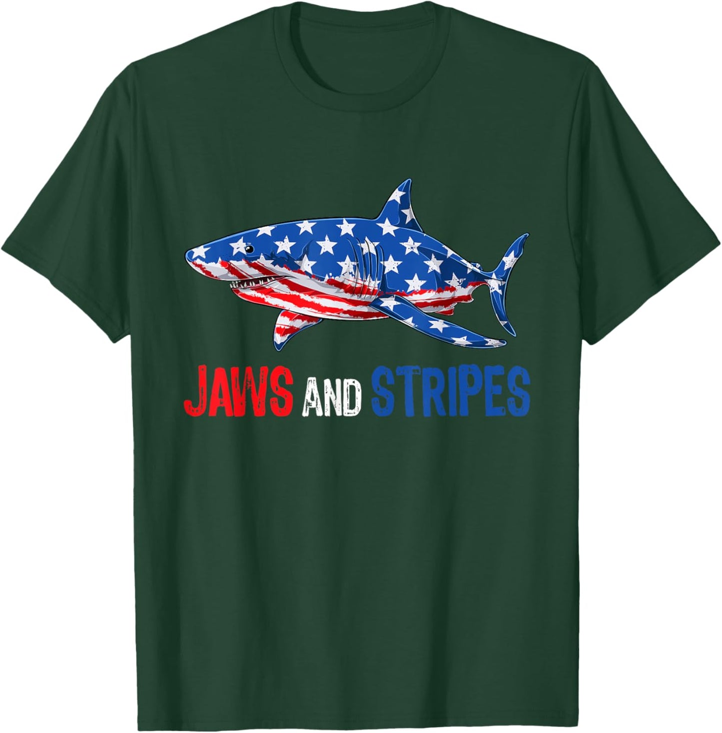 Patriotic Shark American Flag USA 4th Of July Men Women T-Shirt - T-Shirt | Forest