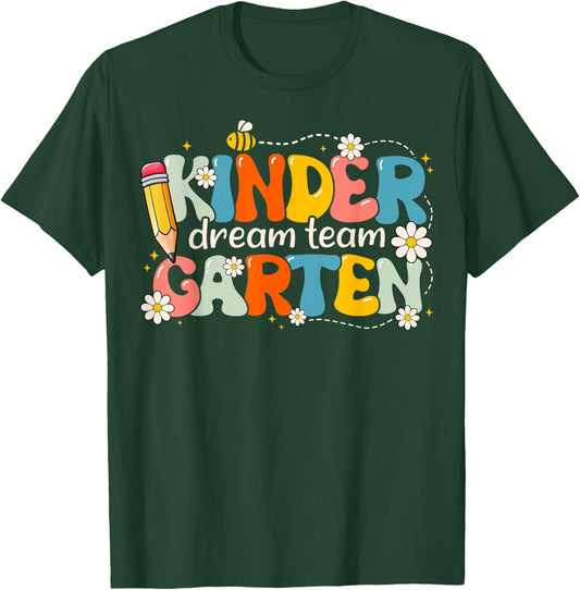 Kindergarten Dream Team Groovy Retro Kinder Back To School T-Shirt - T-Shirt | Forest