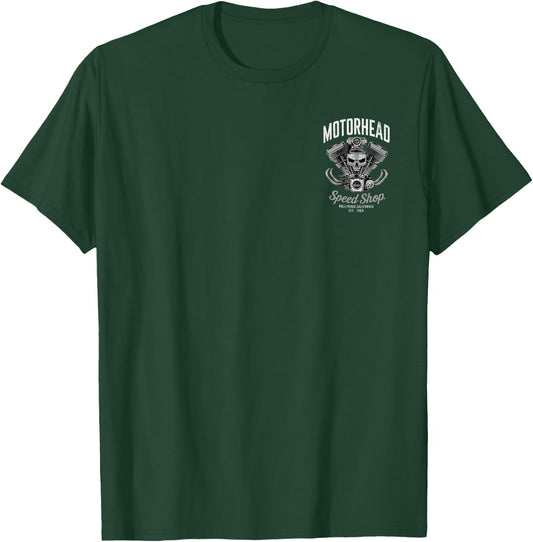 Skeleton Motor Head Speed Shop Hot Rod Mechanic Car Lover T-Shirt - T-Shirt | Forest
