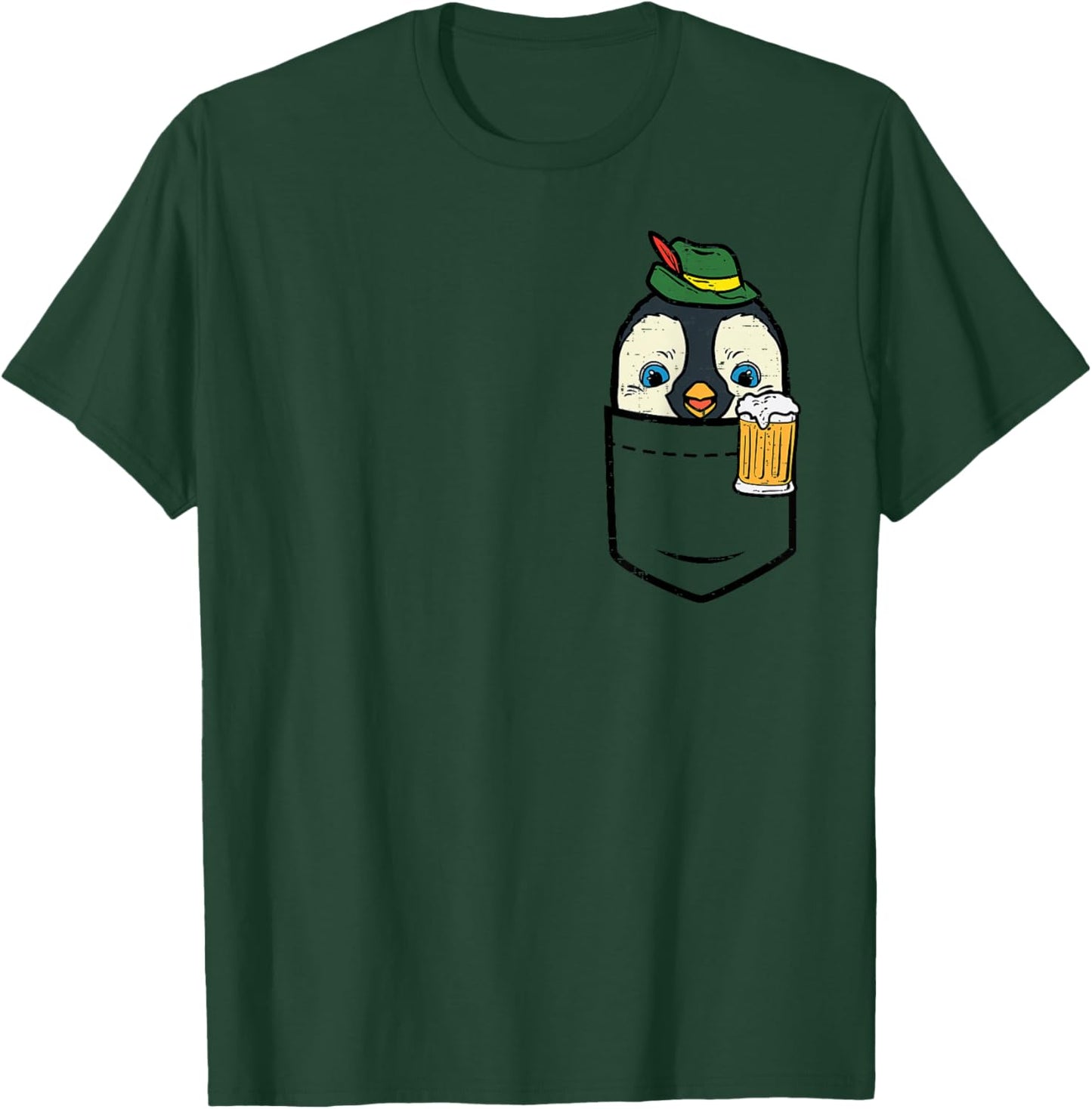 Pocket German Penguin Oktoberfest Bavarian Animal Men Women T-Shirt - T-Shirt | Forest