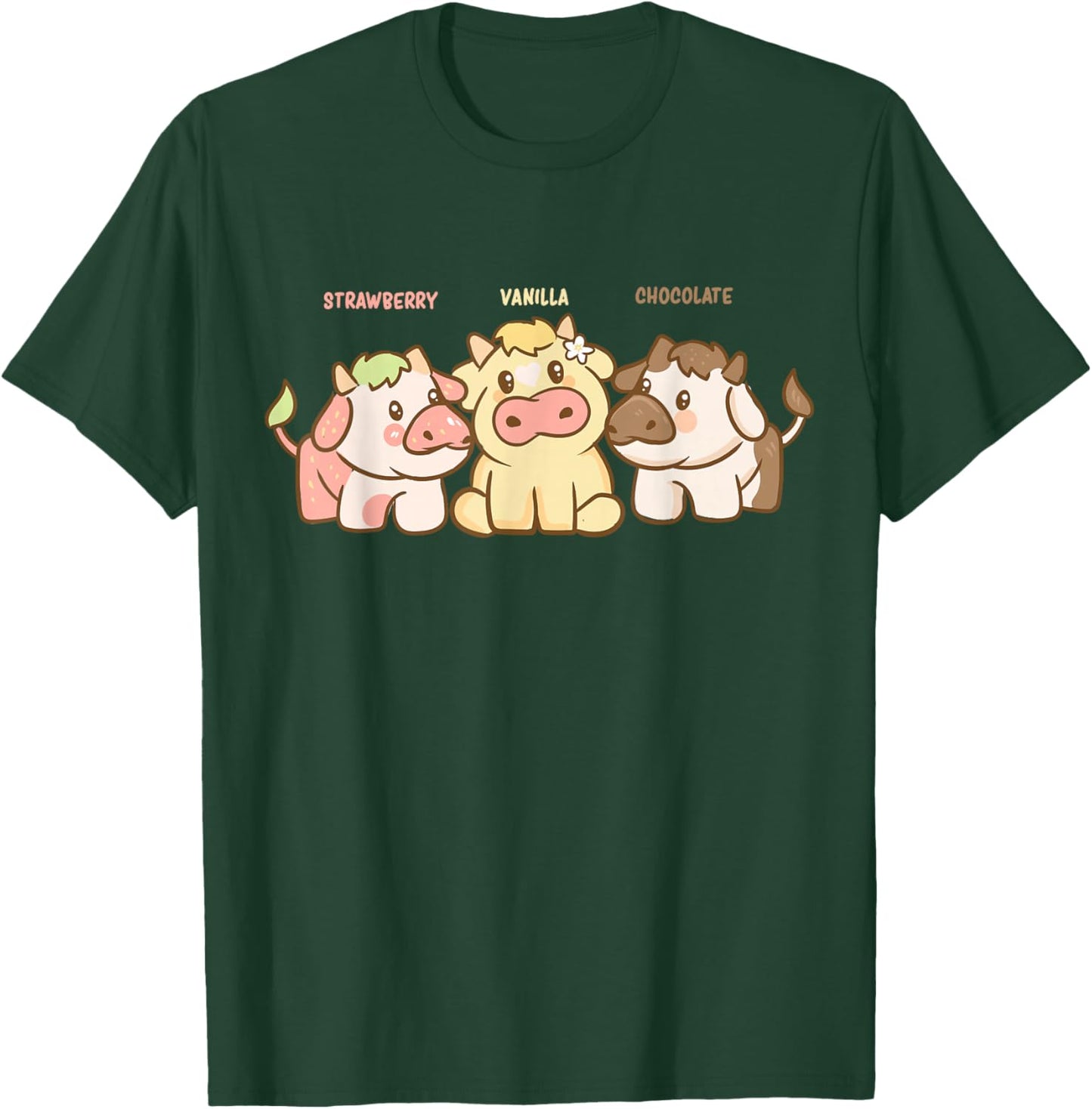 Cute Kawaii Anime - Strawberry Chocolate Vanilla Cows - Cow T-Shirt - T-Shirt | Forest