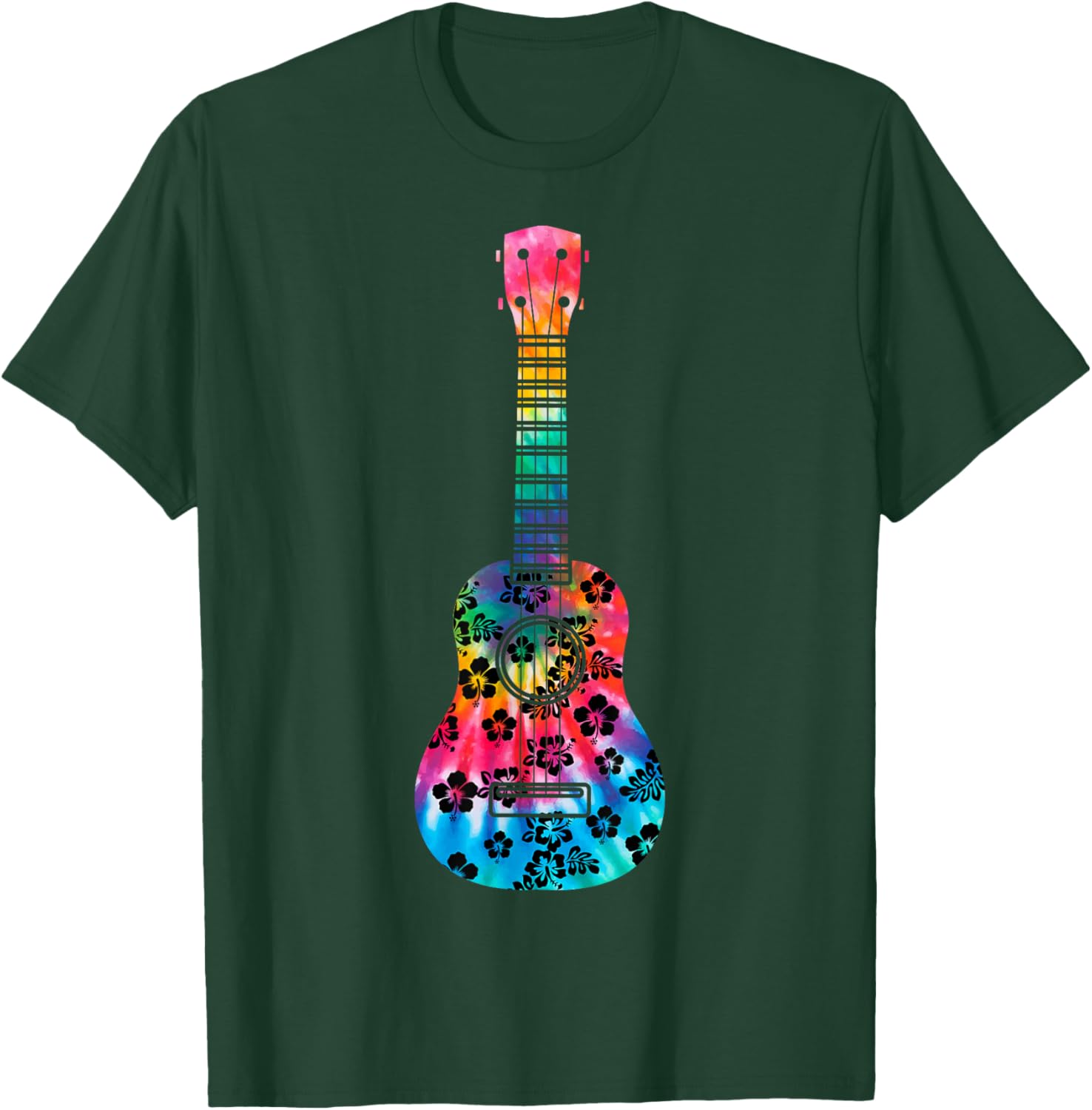 Tie Dye Ukulele Player Hawaiian T-Shirt - T-Shirt | Forest
