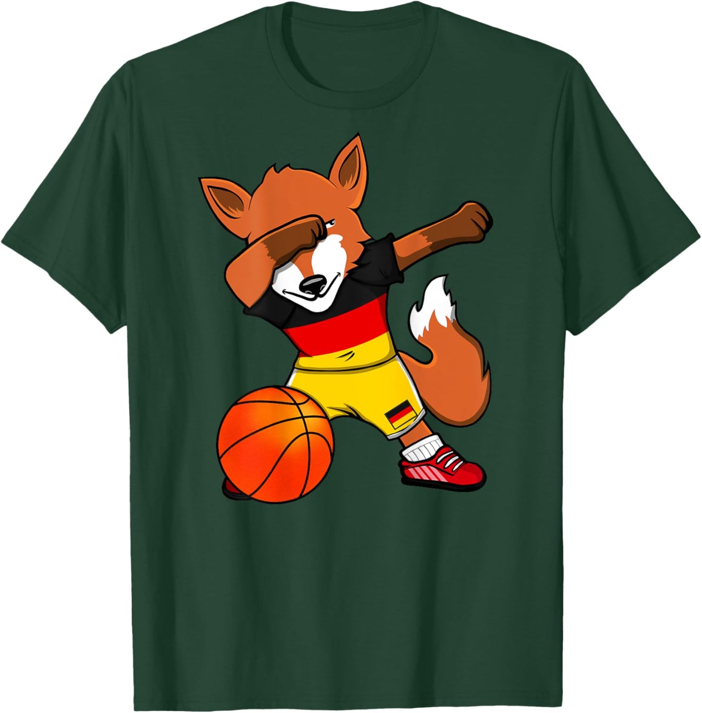 Dabbing Fox Germany Basketball Fans Jersey German Flag Sport T-Shirt - T-Shirt | Forest