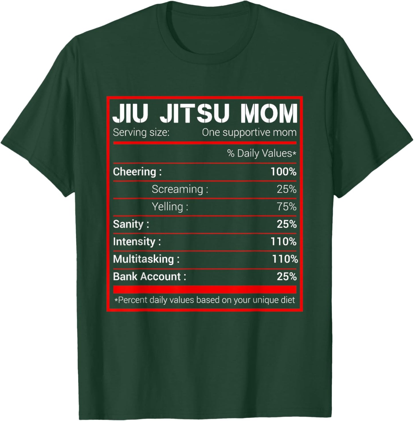 Brazilian Jiu Jitsu Mom Nutritional Facts BJJ MMA T-Shirt - T-Shirt | Forest