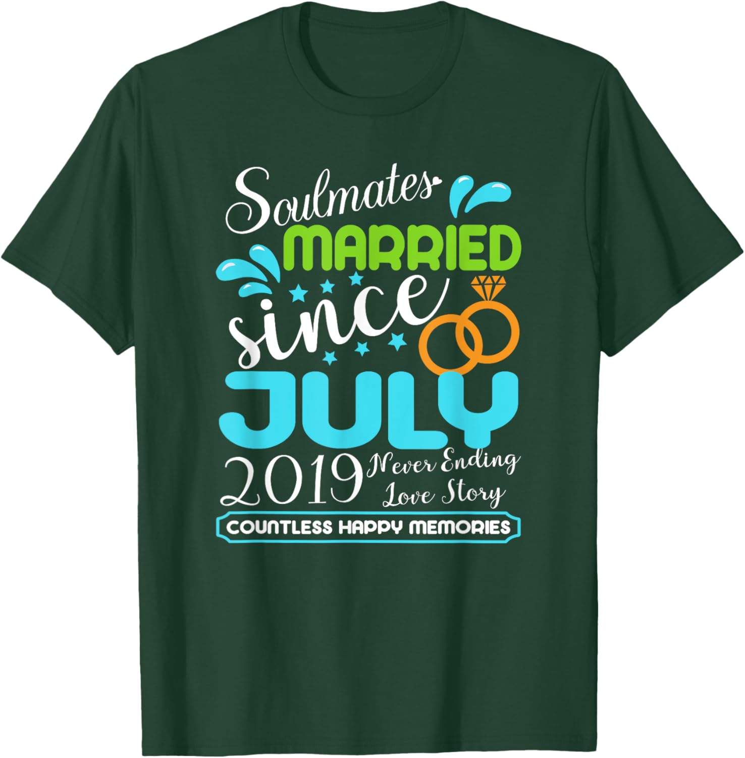 Married Since July 2019, 6th Wedding Anniversary T-Shirt - T-Shirt | Forest