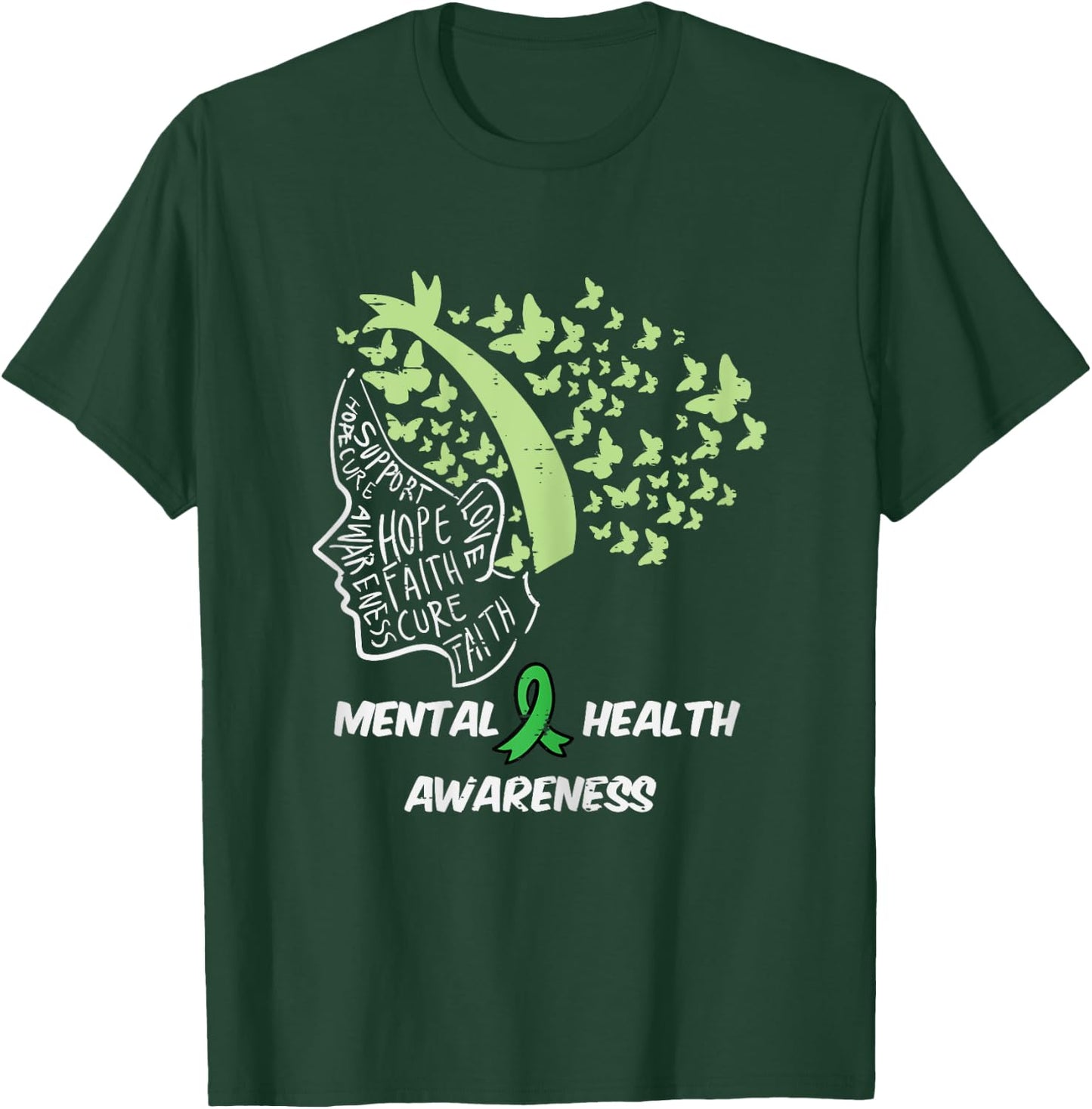Mental Health Hope Cure Butterfly Hair Aware Girl Kids Women T-Shirt - T-Shirt | Forest