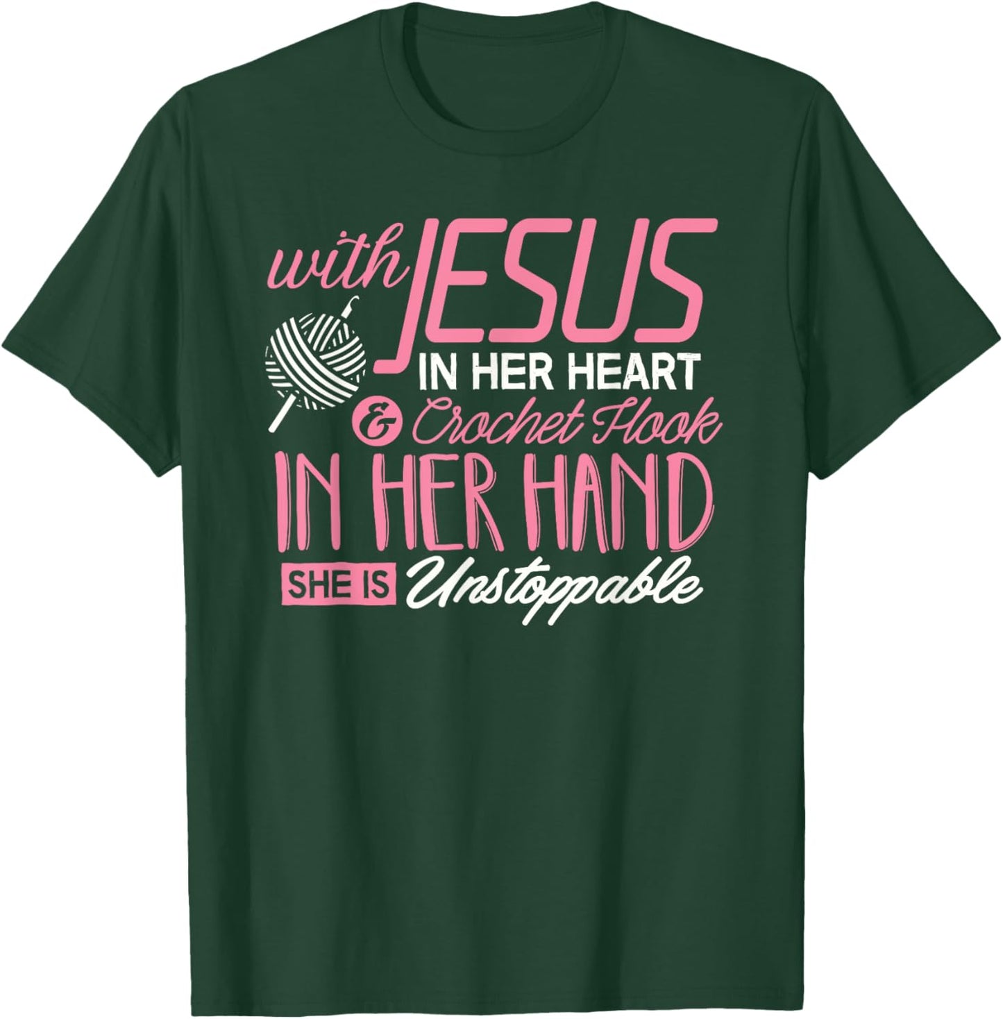 Crochet Shirt With Jesus in her Heart Crochet Hook Christian T-Shirt - T-Shirt | Forest
