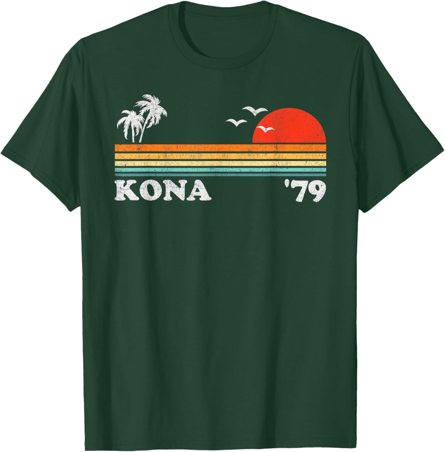 Vintage Kona Hawaii Beach Retro Hawaiian Surfing 70's Gift T-Shirt - T-Shirt | Forest