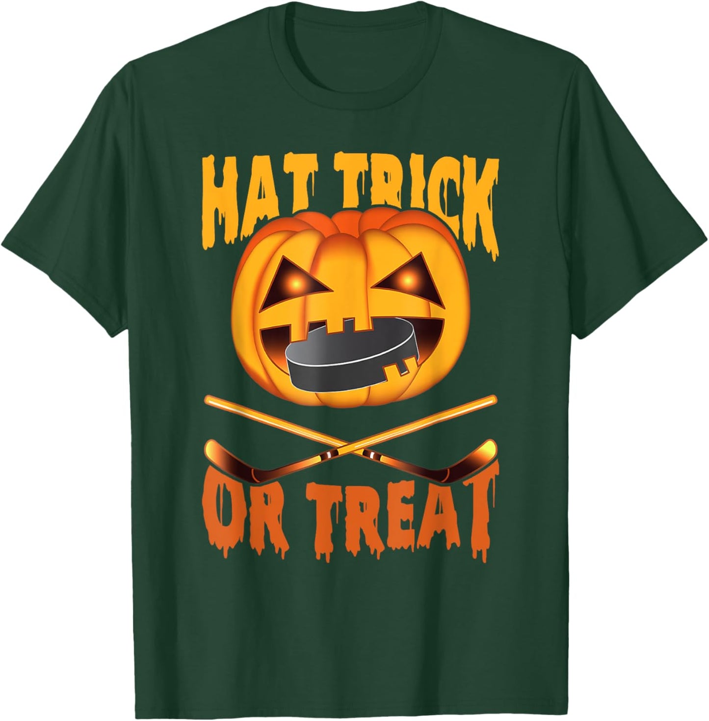 Hat Trick Or Treat Hockey Halloween T-Shirt - T-Shirt | Forest