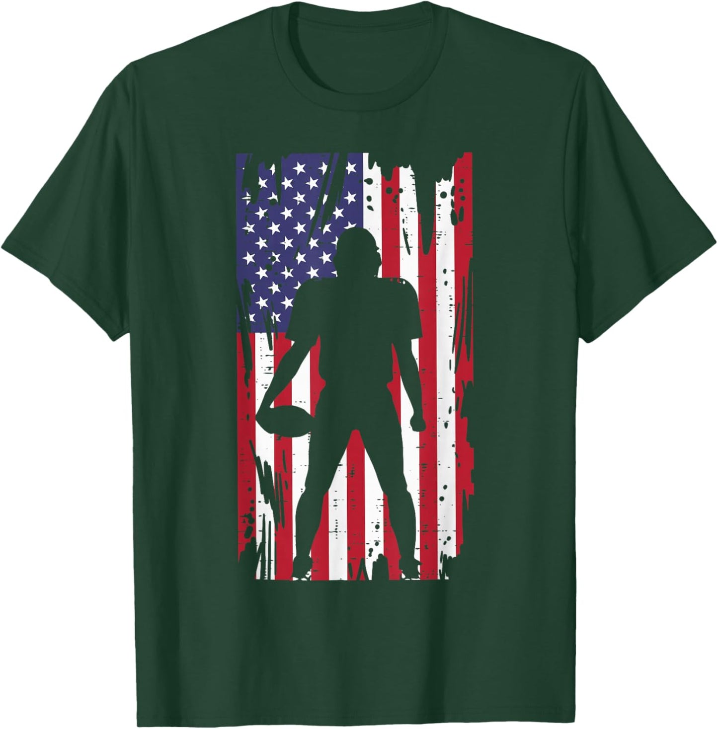 US Flag American Football Player Silhouette Vintage Patriot T-Shirt - T-Shirt | Forest