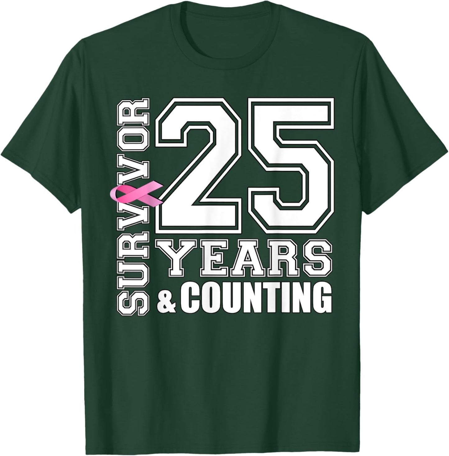 25 Years Breast Cancer Survivor Pink Ribbon Gifts T-Shirt - T-Shirt | Forest