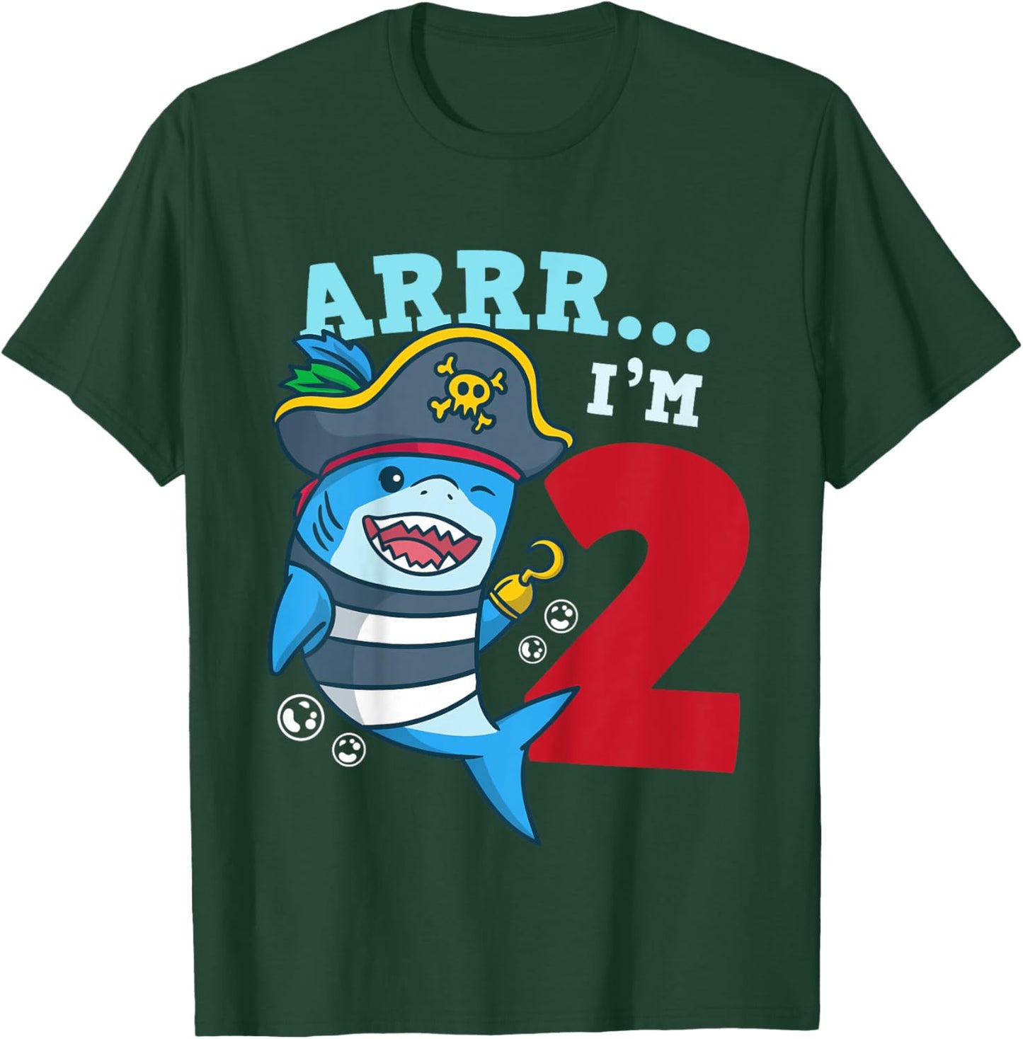 Kids 2nd Birthday Pirate Shark I’m 2 Two Years Old Gift T-Shirt - T-Shirt | Forest