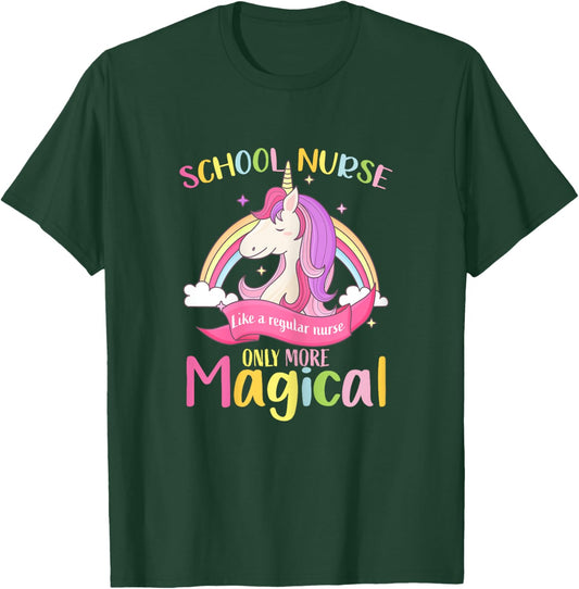 Cute School Nurse Unicorn Magical, Back To School T-Shirt - T-Shirt | Forest