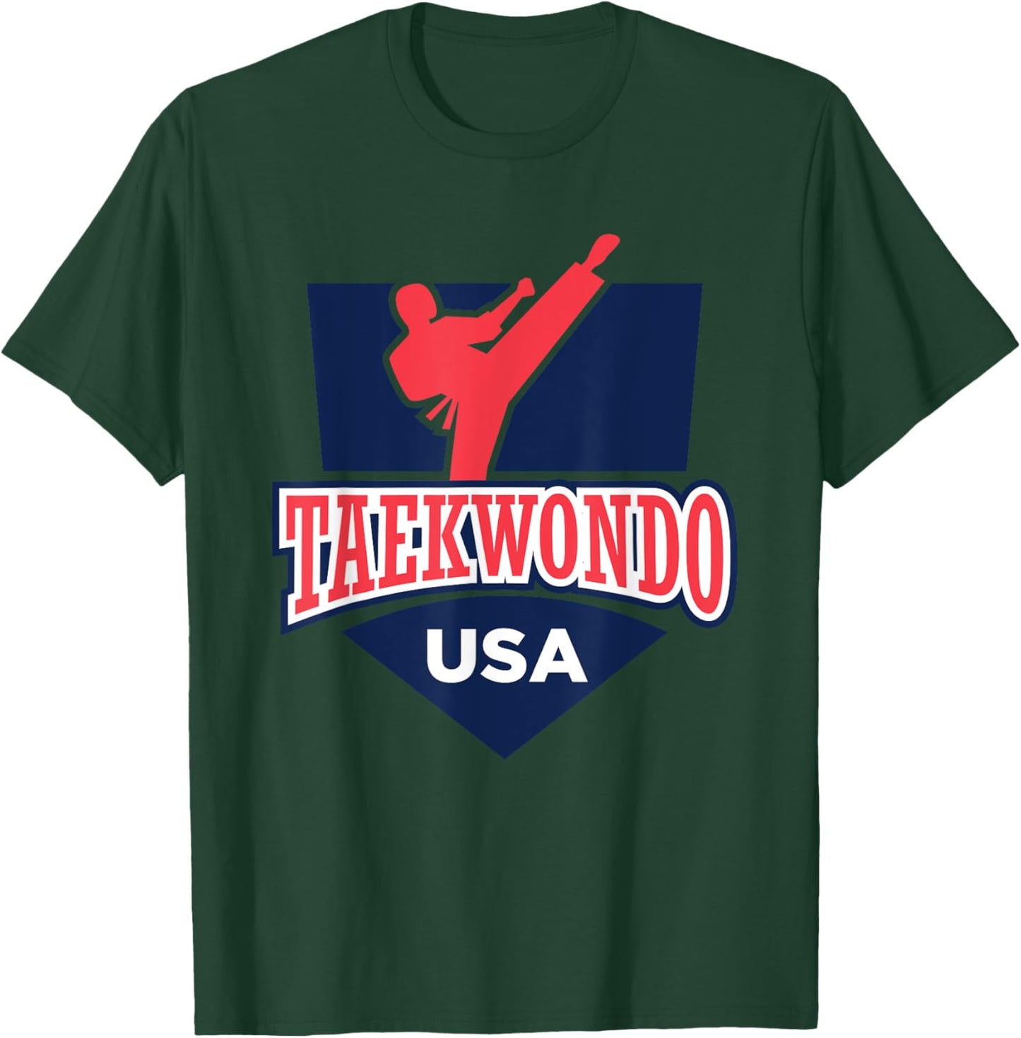 Taekwondo USA Support the Team Shirt USA Flag Fighting Women Kids Men T-Shirt - T-Shirt | Forest