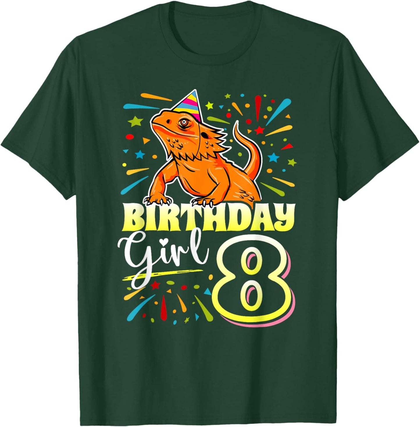 Bearded Dragon Lizard Kids 8th Birthday - 8 Year Old Girl T-Shirt - T-Shirt | Forest