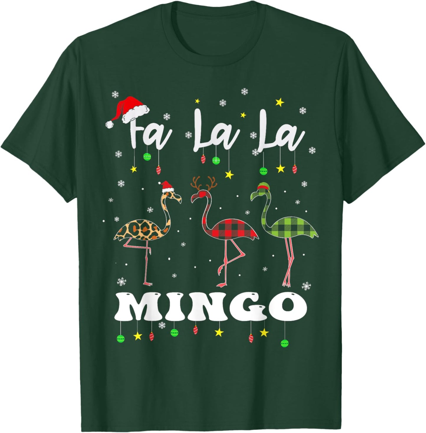 Fa La La Mingo Christmas Flamingo Tree Lights Santa Family T-Shirt - T-Shirt | Forest