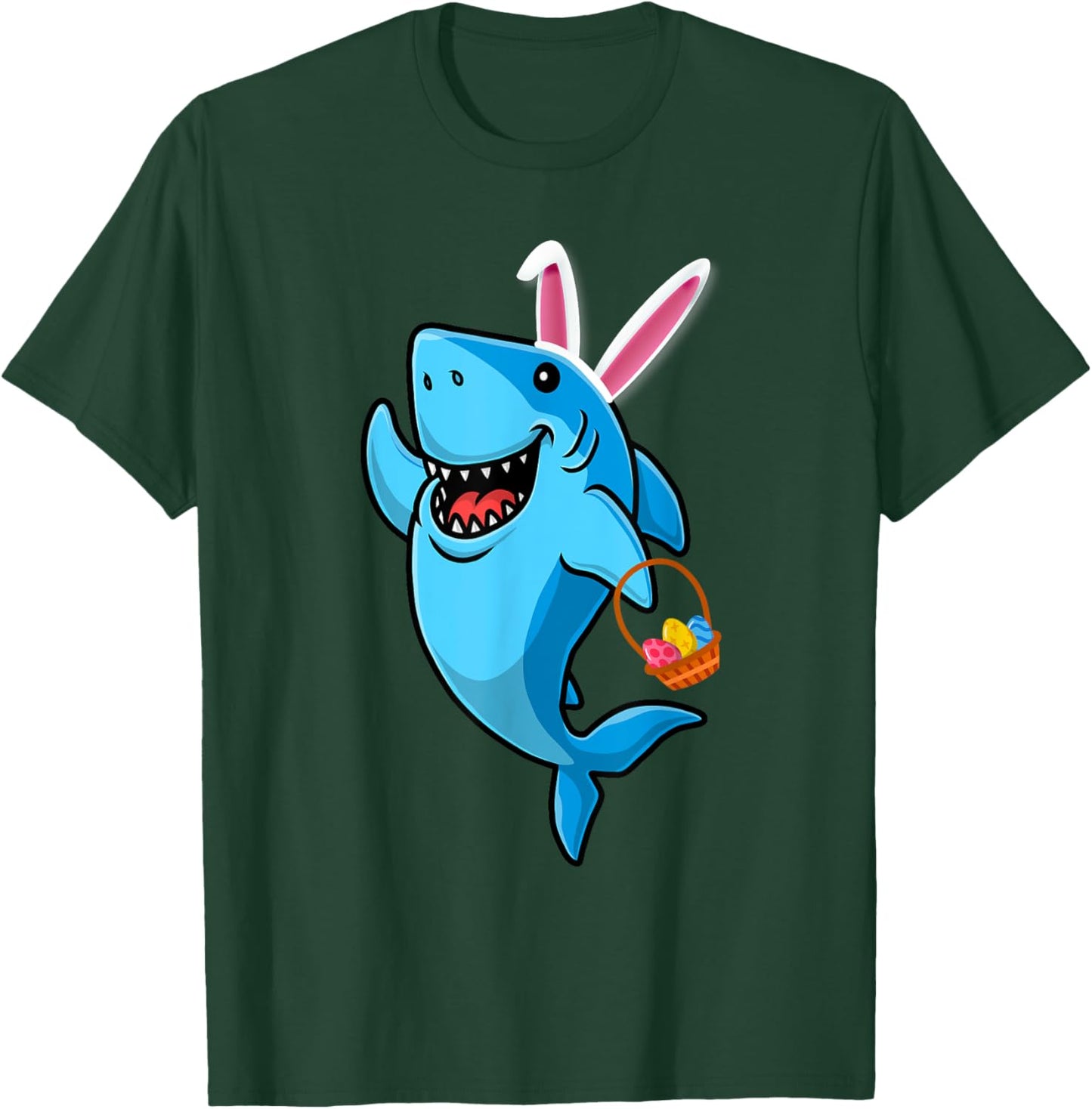 Cute Shark with Easter Basket and Bunny Ears Happy Easter T-Shirt - T-Shirt | Forest