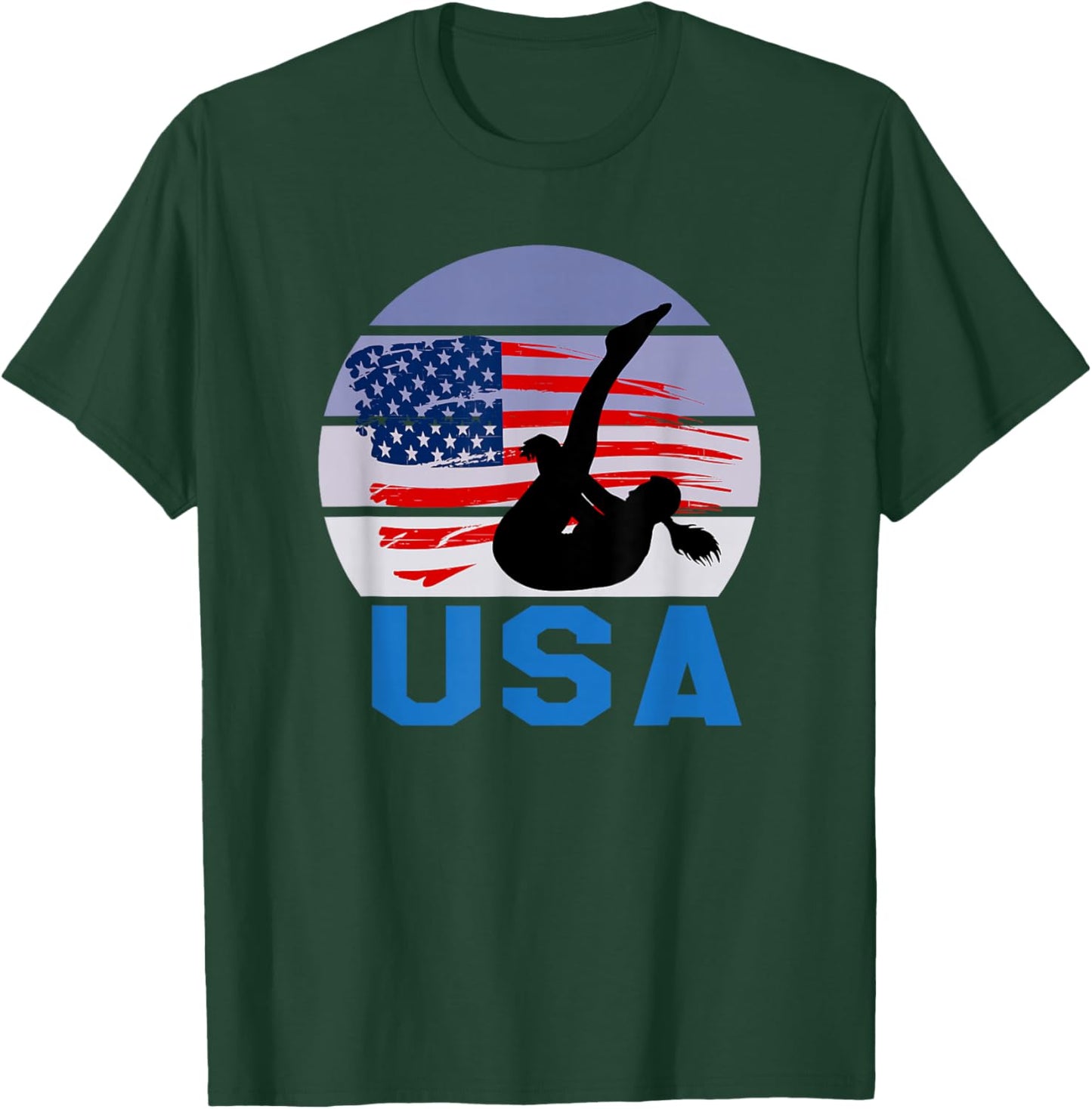 USA American Flag Diving Sports Female Swimming Game T-Shirt - T-Shirt | Forest