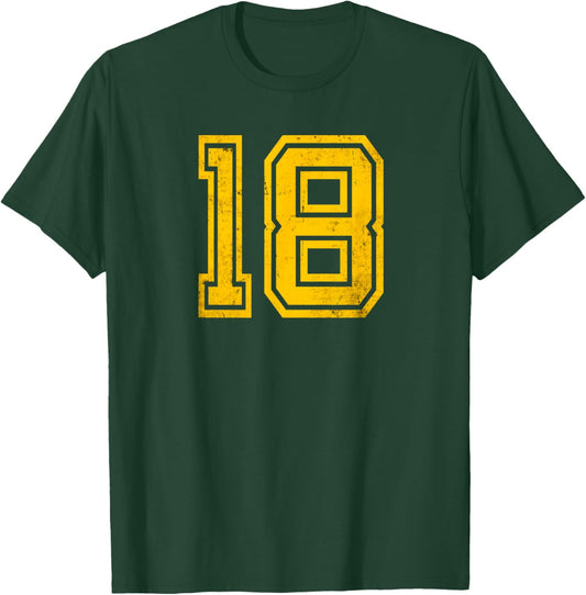 Delessed Yellow Sports Team Number #18 T-Shirt - T-Shirt | Forest