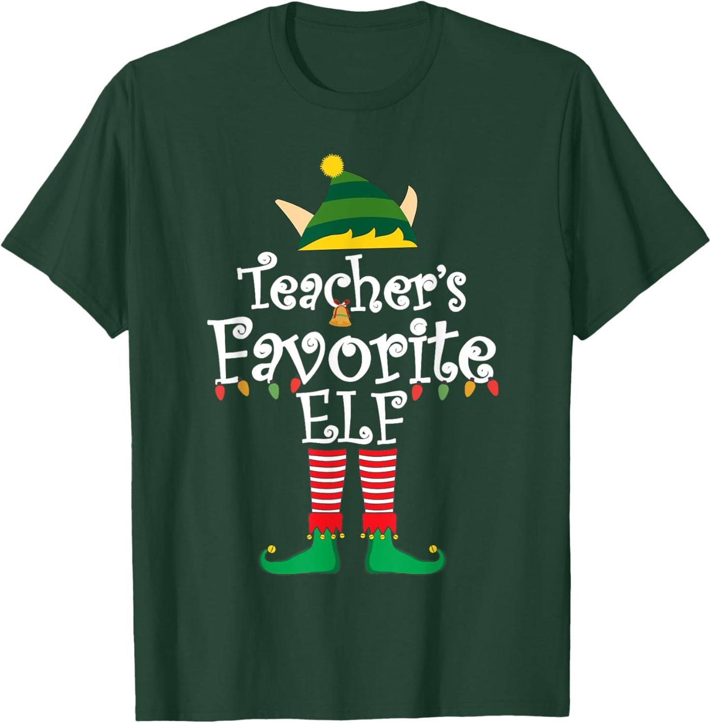Teacher's Favorite Elf Funny Christmas Gifts For Kids Elf T-Shirt - T-Shirt | Forest