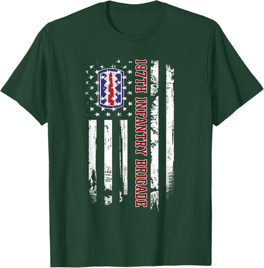 197th Infantry Brigade Veteran USA Flag Veterans Day Xmas Women Men T-Shirt - T-Shirt | Forest