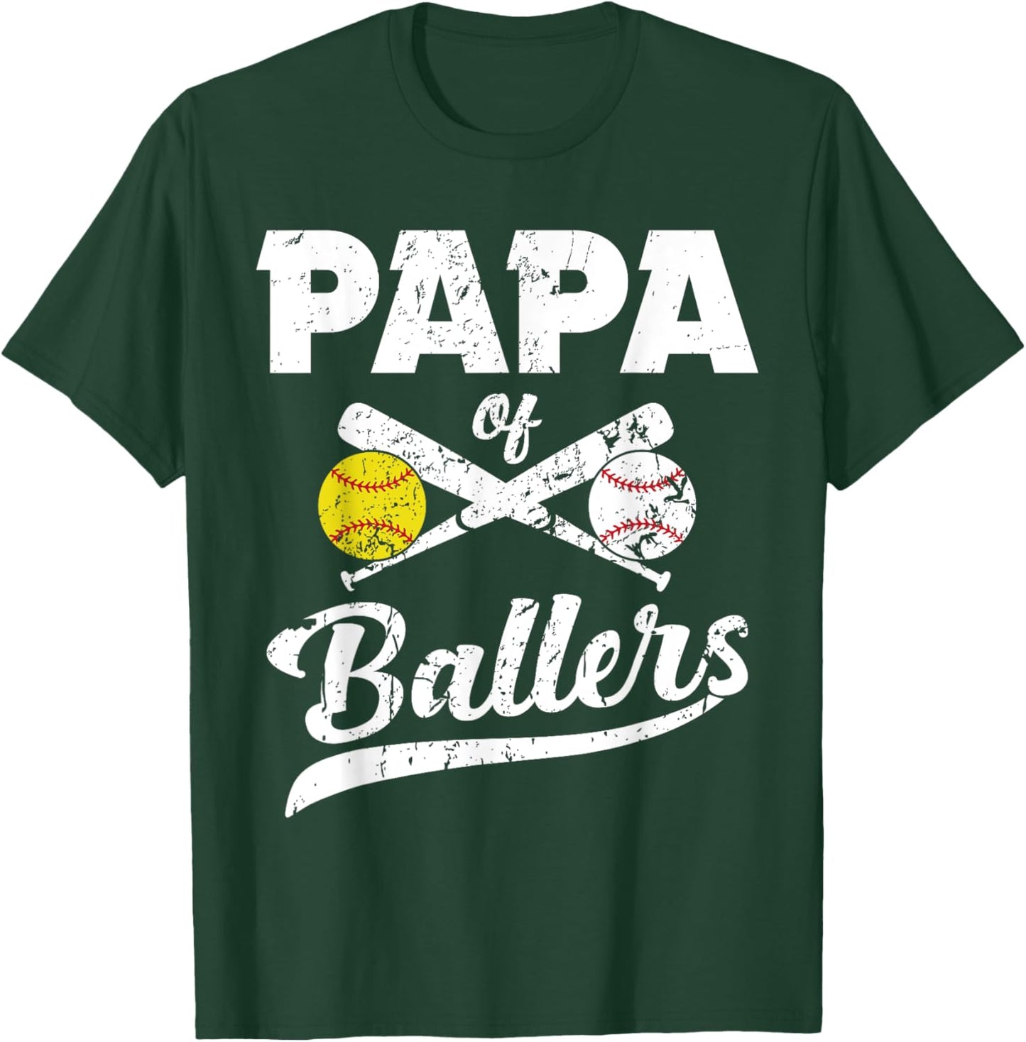 Papa of Ballers Papa of Baseball And Softball Player For Dad T-Shirt - T-Shirt | Forest