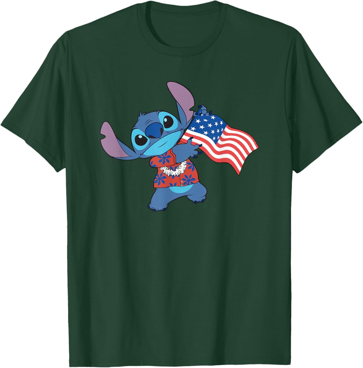 Disney Lilo & Stitch Tropical Stitch American Flag T-Shirt - T-Shirt | Forest
