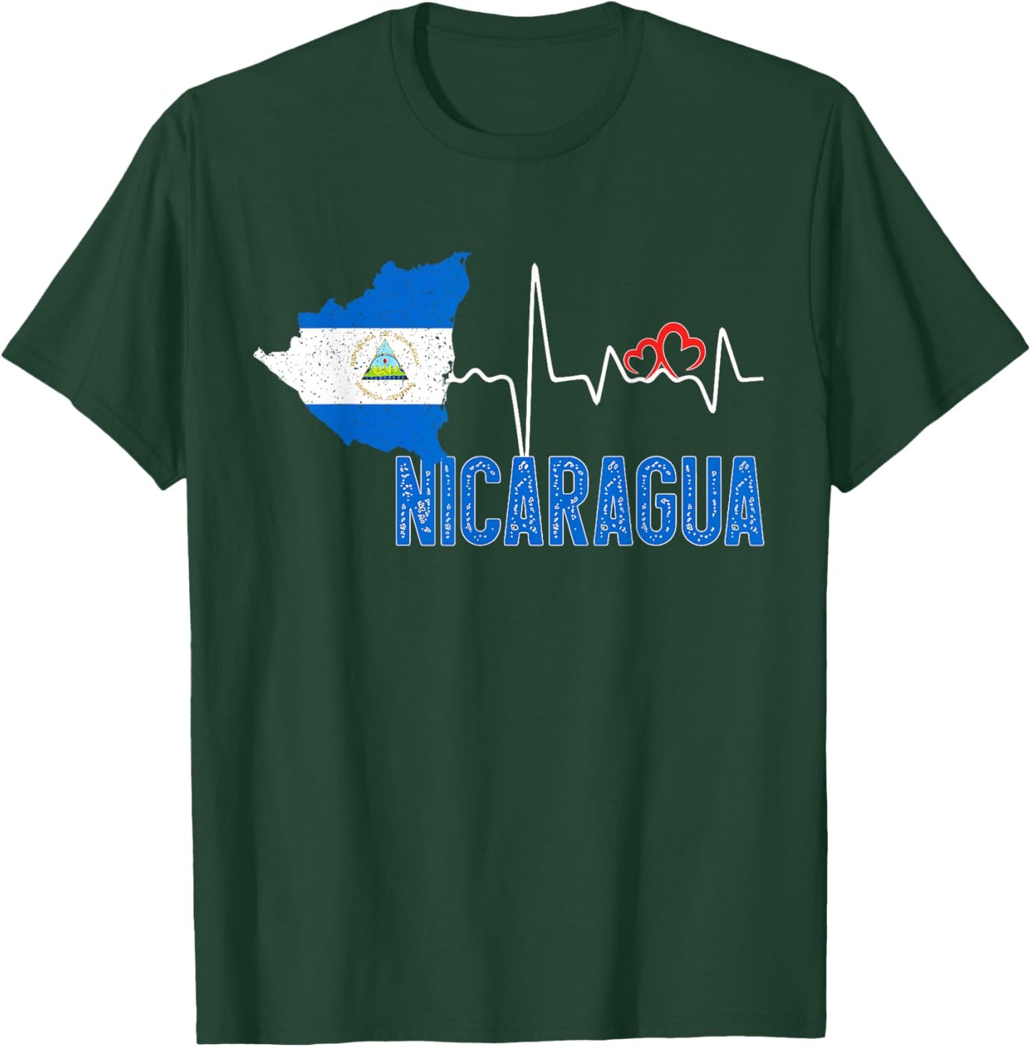Nicaragua Flag Map Heartbeat for Nicaraguan Pride T-Shirt - T-Shirt | Forest