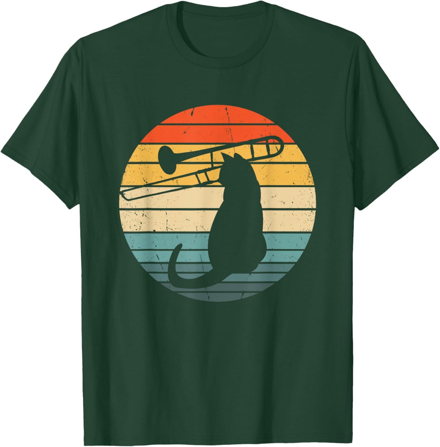 Cat Playing Trombone Trombonist Funny Cat Jazz Trombone Men Women Girls Kids T-Shirt - T-Shirt | Forest