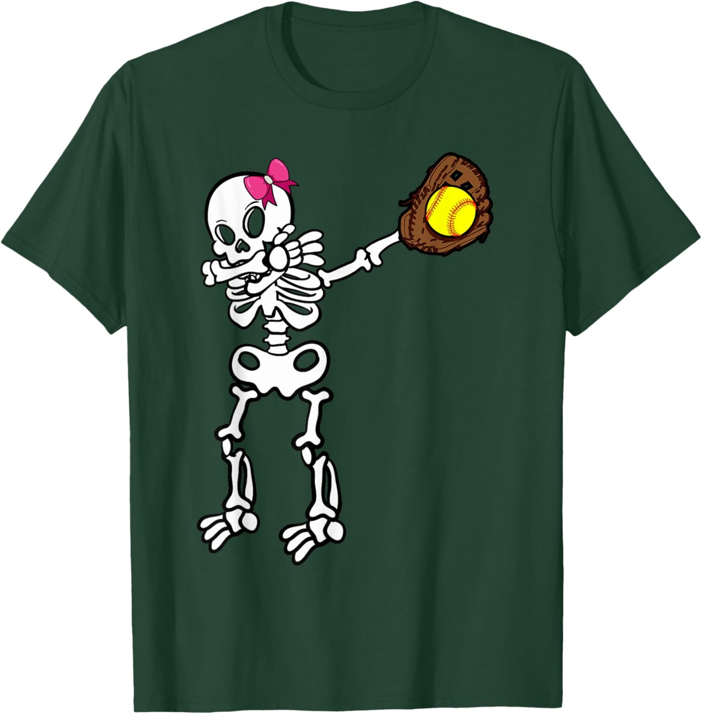 Softball Skeleton Dabbing Player Halloween Costume Party T-Shirt - T-Shirt | Forest