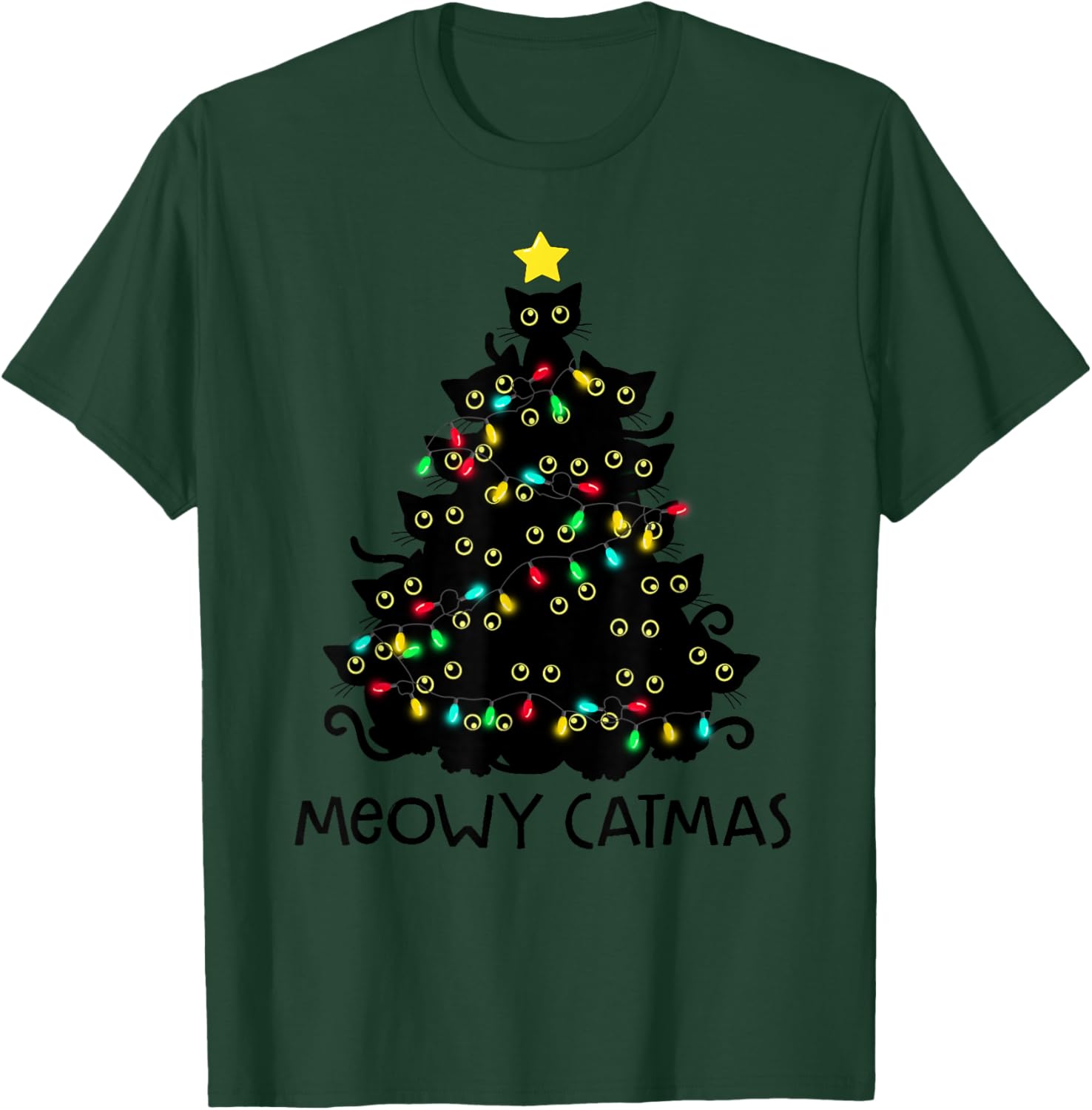 Merry Catmas Cat Christmas Tree Kids Girls Boys Meowy Catmas T-Shirt - T-Shirt | Forest