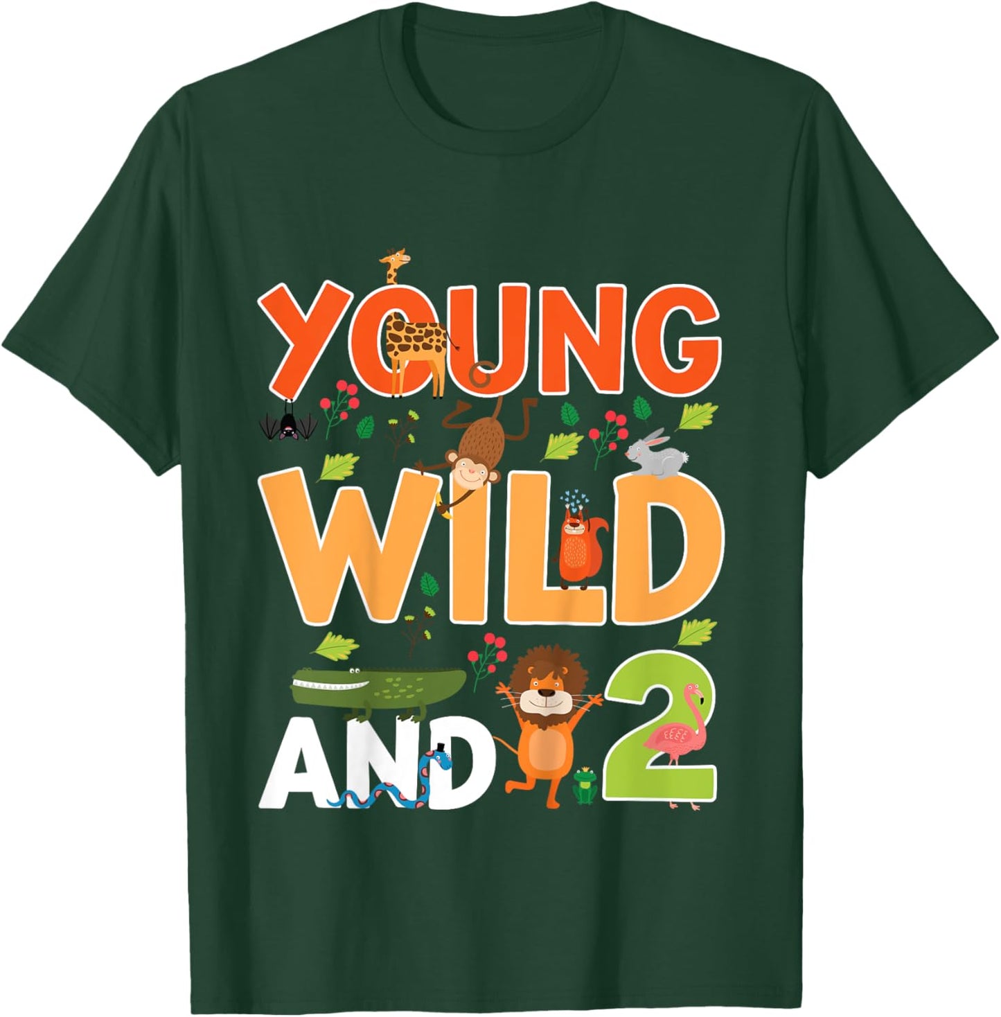 Kids 2 year old wild zoo theme birthday animals safari jungle boy T-Shirt - T-Shirt | Forest