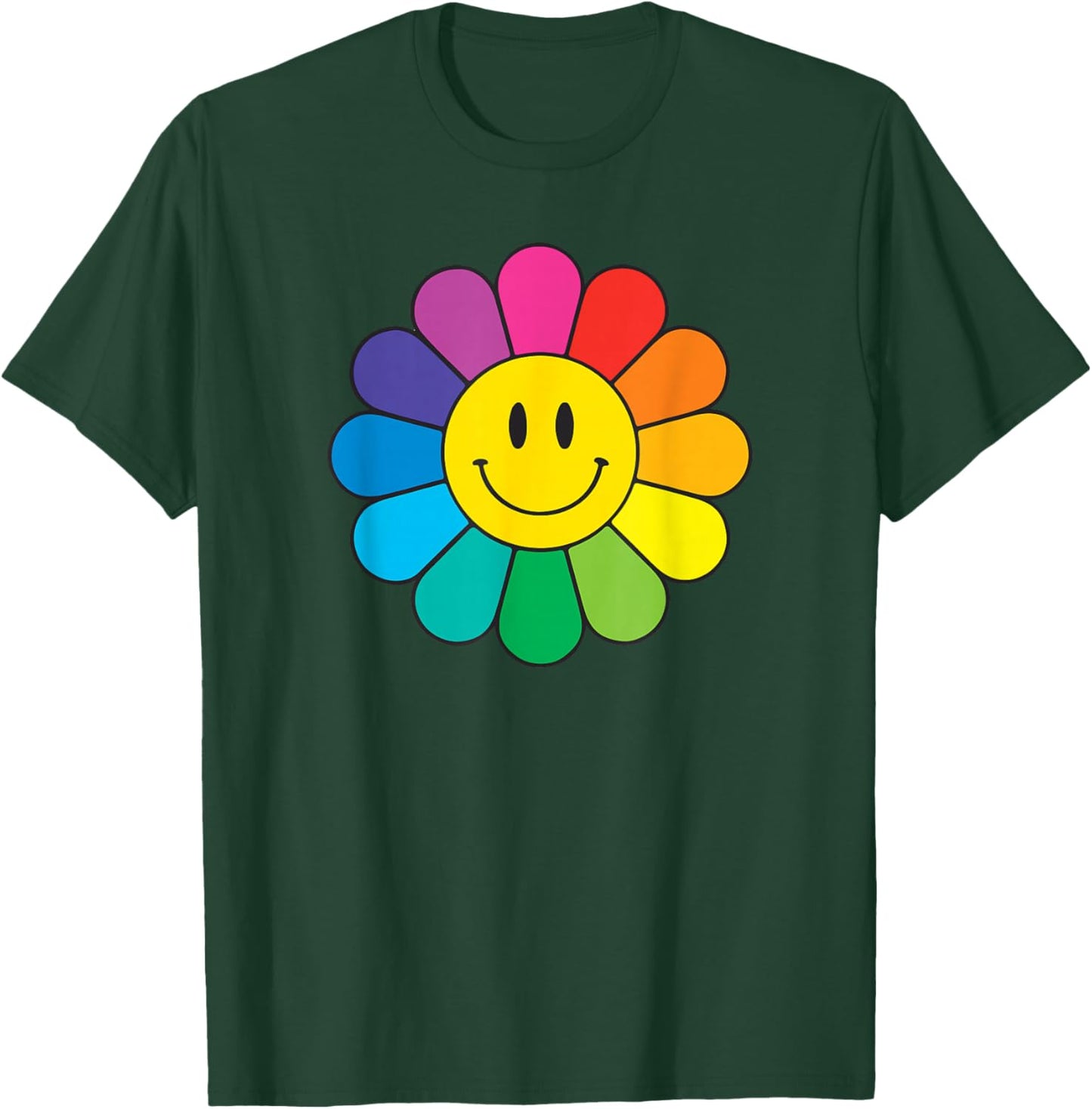 Happy Retro Rainbow Flower T-Shirt - T-Shirt | Forest