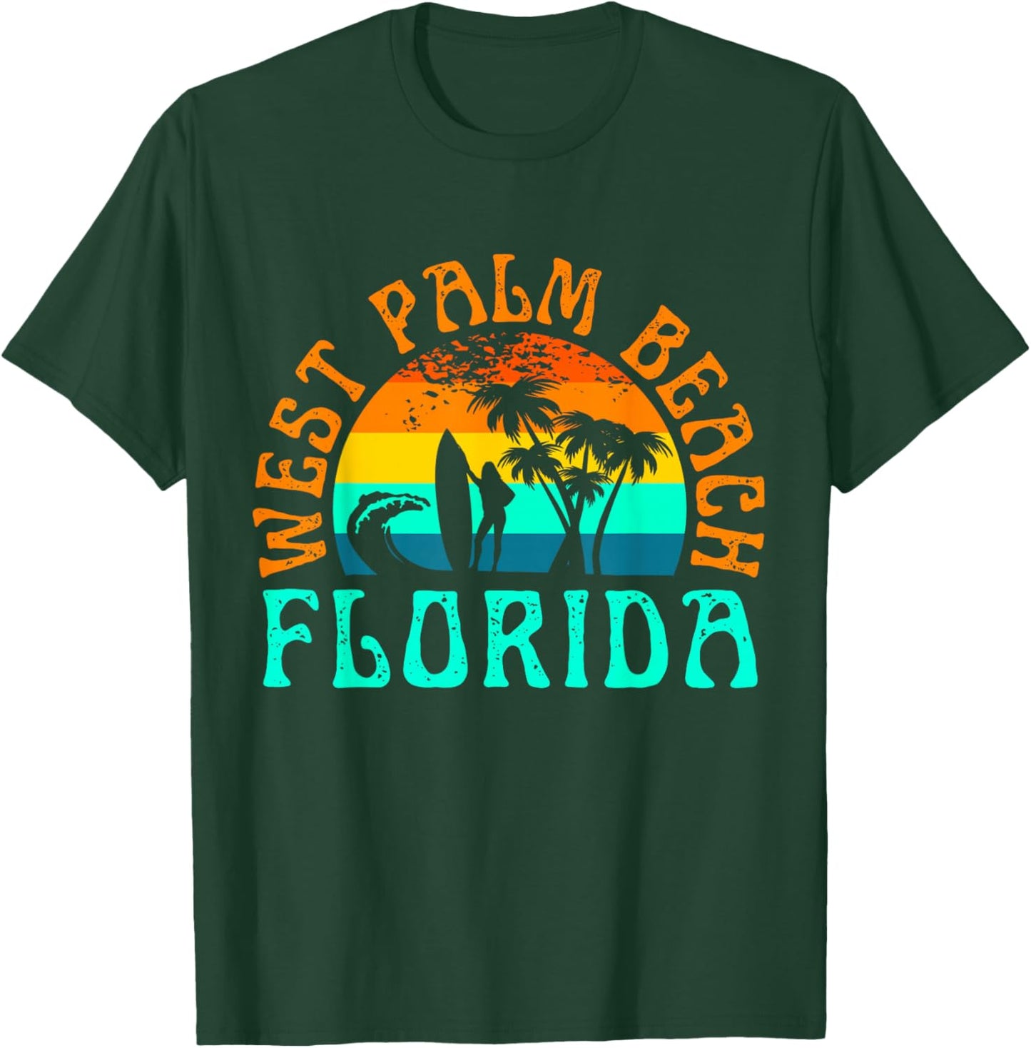 West Palm Beach Florida Surfing Beach Ocean Waves Surf Retro Men Women Kids T-Shirt - T-Shirt | Forest