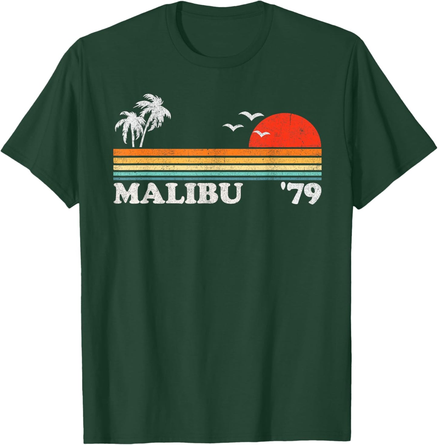 Vintage Malibu California Beach Retro Sun Surfing 70's Gift Men Women Kids T-Shirt - T-Shirt | Forest