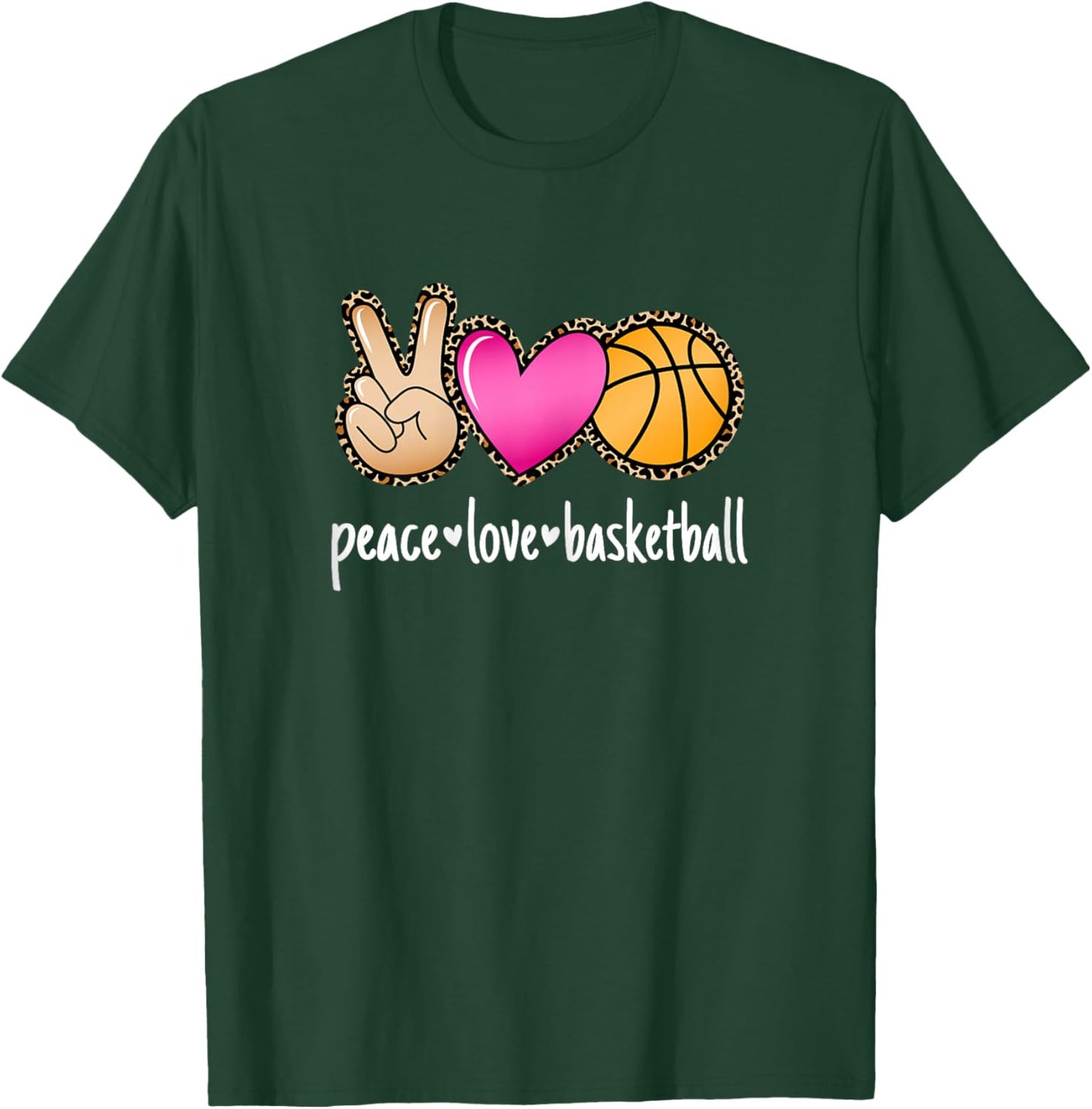 Peace Love Basketball Leopard Print Women Girls Basketball T-Shirt - T-Shirt | Forest