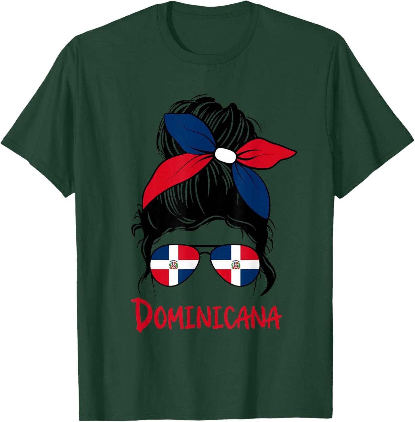 Dominican girl messy bun with sunglasses bow in Dominicana T-Shirt - T-Shirt | Forest