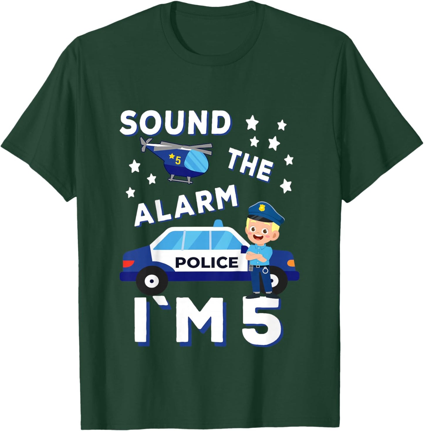 Birthday Police Fire Emergency Vehicles Kids Gifts Kids Police Car 5th Birthday Party Boys T-Shirt - T-Shirt | Forest