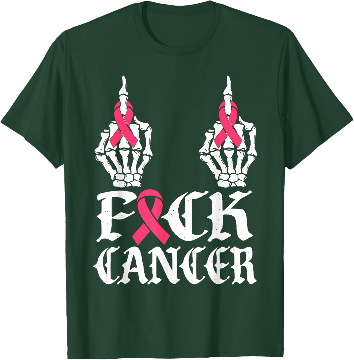 Fuck Cancer Skull and Crossbones Skeleton Breast Cancer T-Shirt - T-Shirt | Forest