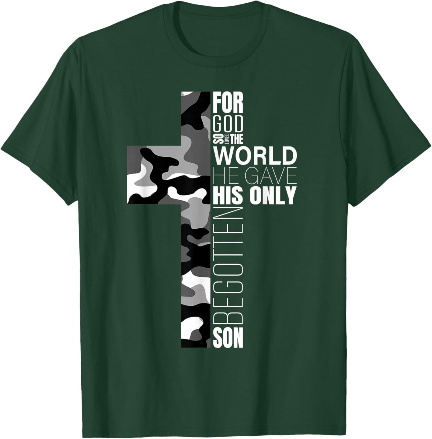 Camo Christian Cross Bible Verse Gifts Men Kids John 3 16 T-Shirt - T-Shirt | Forest