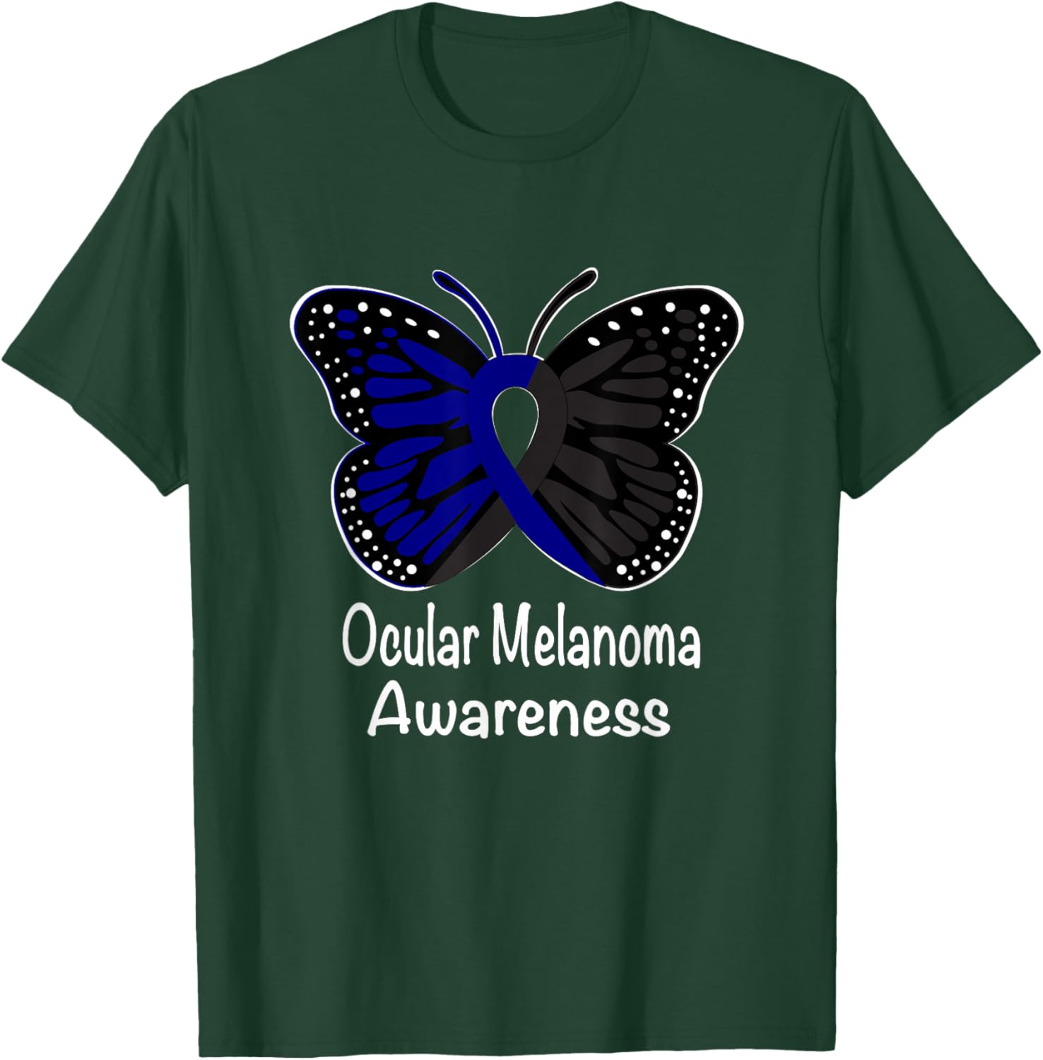 Ocular Melanoma Awareness Warrior Black & Blue Ribbon T-Shirt - T-Shirt | Forest