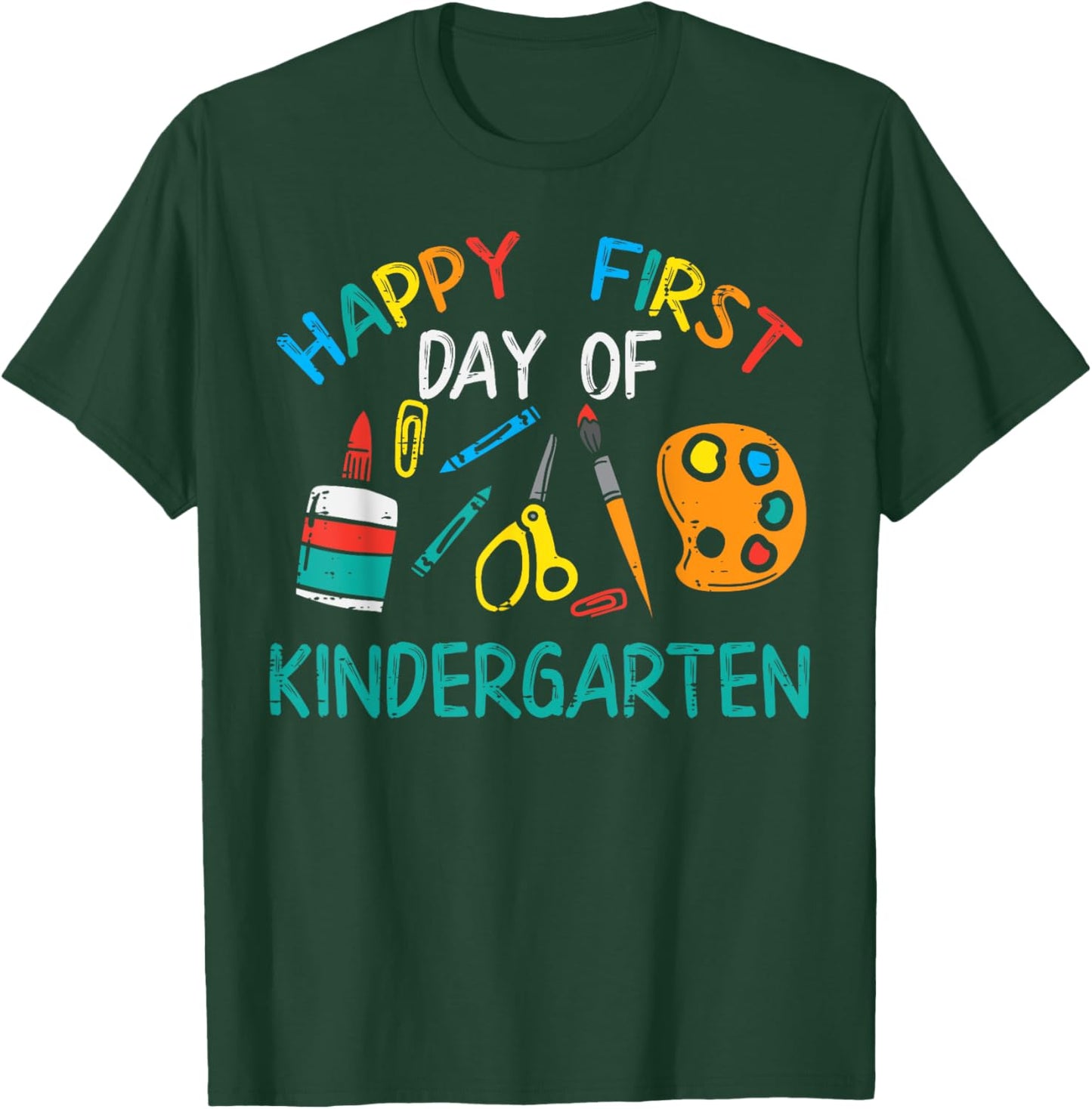 Happy First Day Of Kindergarten Back To Boys Girls Teacher T-Shirt - T-Shirt | Forest