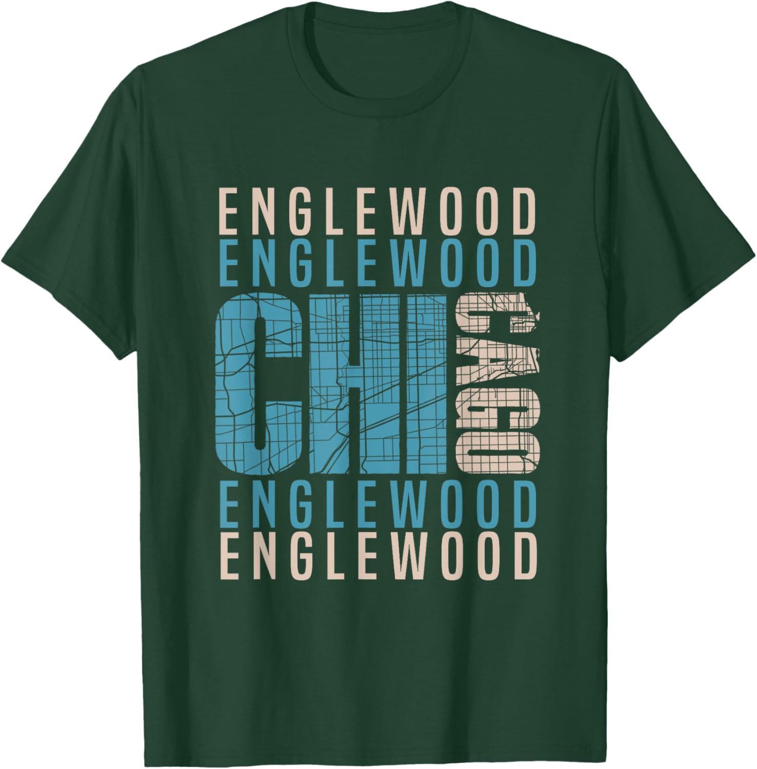 Chicago Englewood Chi-Town Neighborhood Map T-Shirt - T-Shirt | Forest