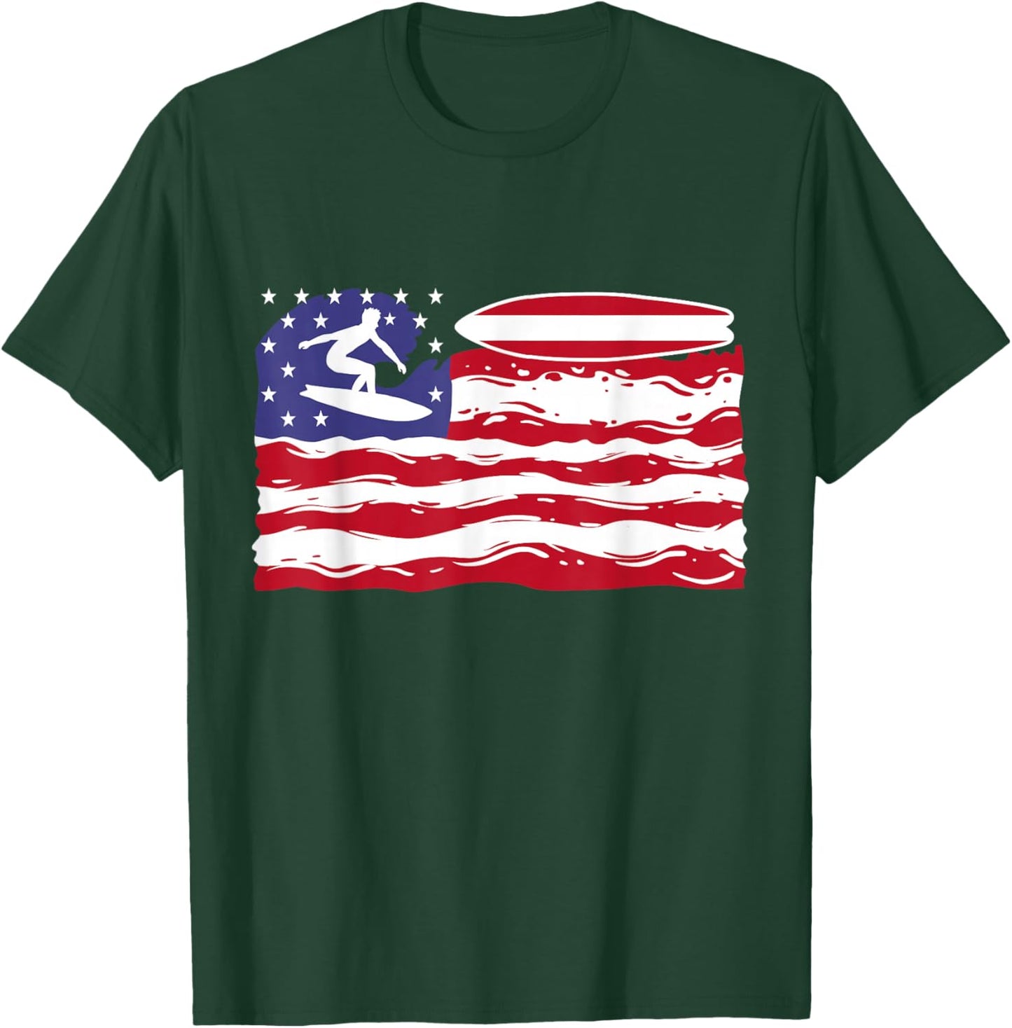Surfboard USA Flag Patriotic Surfing Surfer T-Shirt - T-Shirt | Forest
