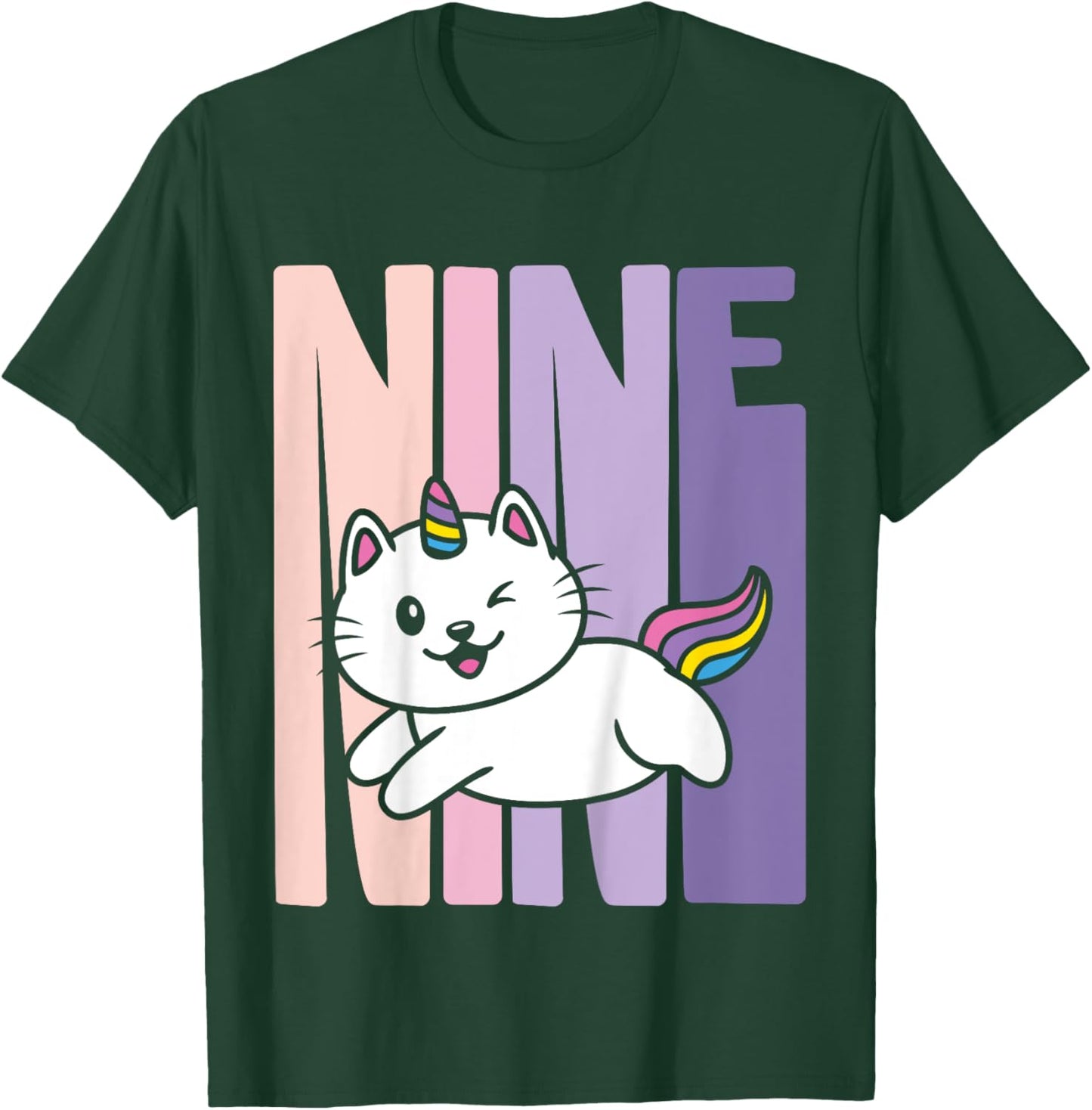 9 Year Old Cute Caticorn Cat Unicorn Birthday Girl B-day T-Shirt - T-Shirt | Forest
