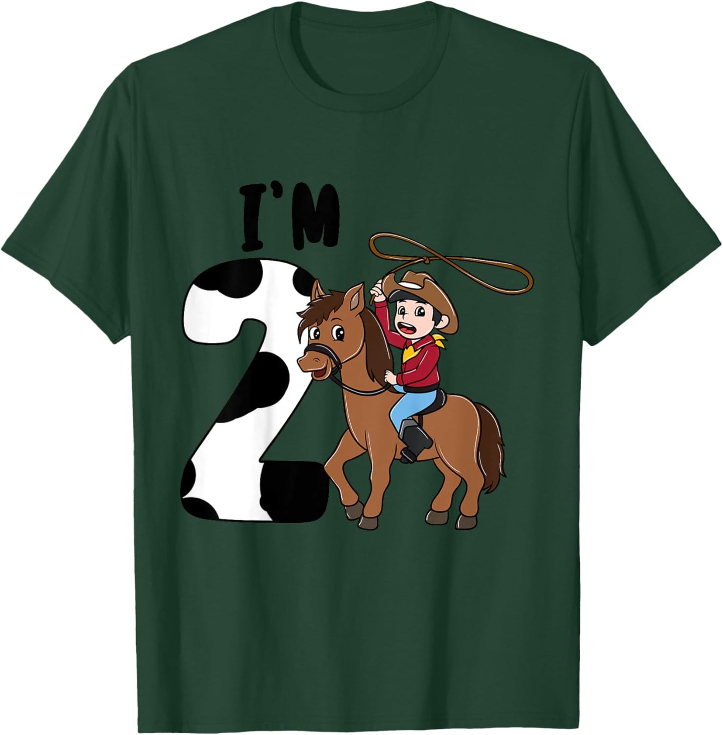 Kids I'm 2 Cute Horse Riding Cowboy 2nd Birthday Boys T-Shirt - T-Shirt | Forest