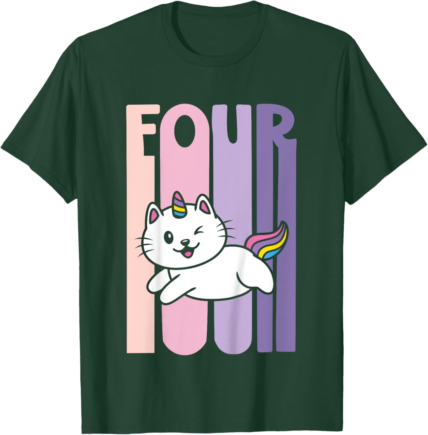 4 Year Old Cute Caticorn Cat Unicorn Birthday Girl B-day T-Shirt - T-Shirt | Forest