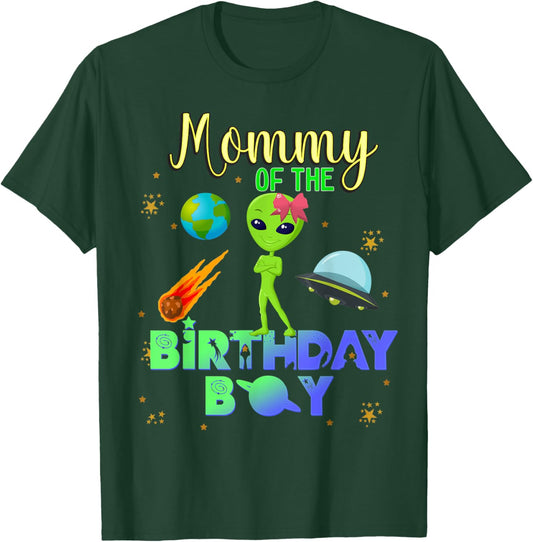 Alien Birthday Boy Party Theme Spaceship Mommy T-Shirt - T-Shirt | Forest